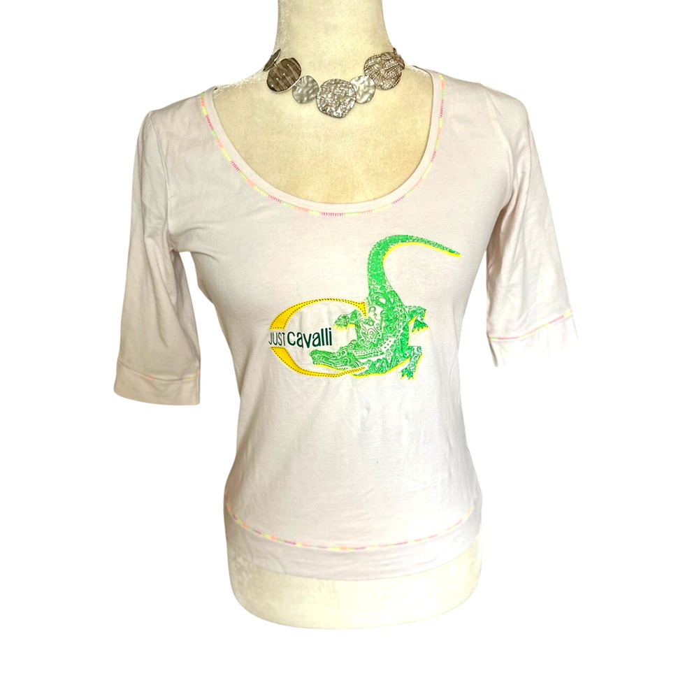 VINTAGE Just Cavalli, White w/Green Crocodile, Circa 1970!, Women's Small